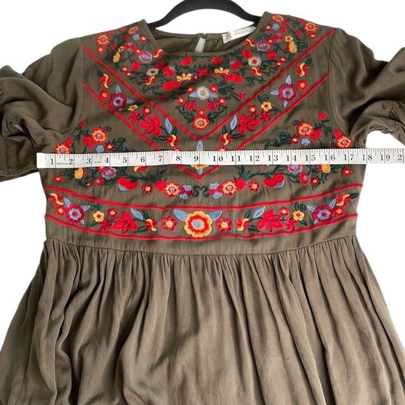 Kirundo Boho Green Embellished Mini Dress with Flutter Sleeves Soft Viscose - Picture 7 of 9